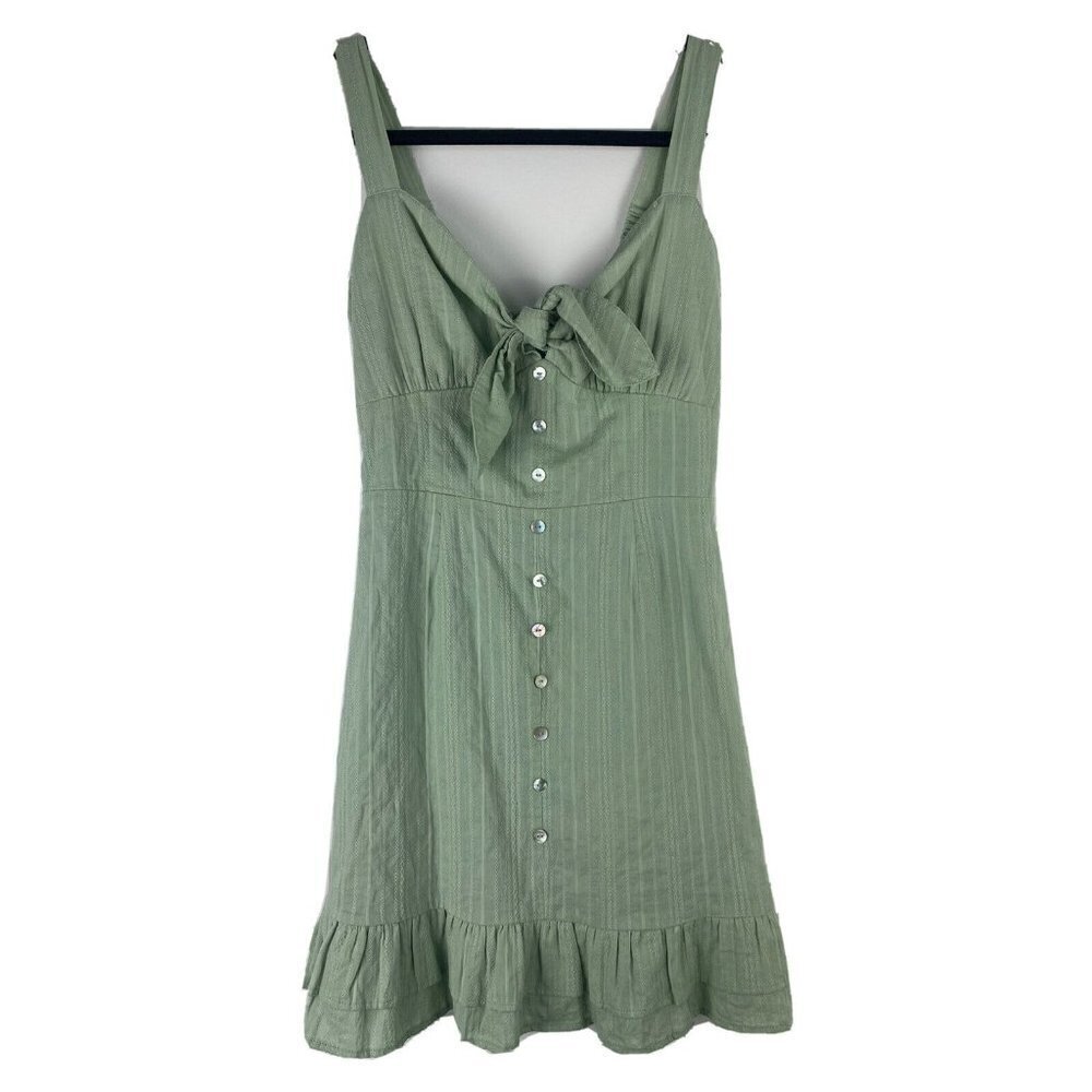 Lost + Wander Womens Dress Size XS Sage Green Smocked Button Ruffle Tie Front